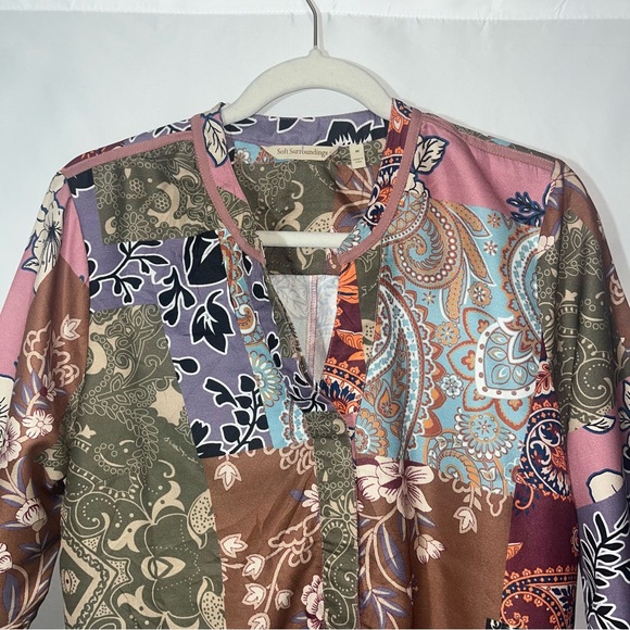 Soft Surroundings Alvadore Fleur Patchwork Print Satin Top - Picture 8 of 12